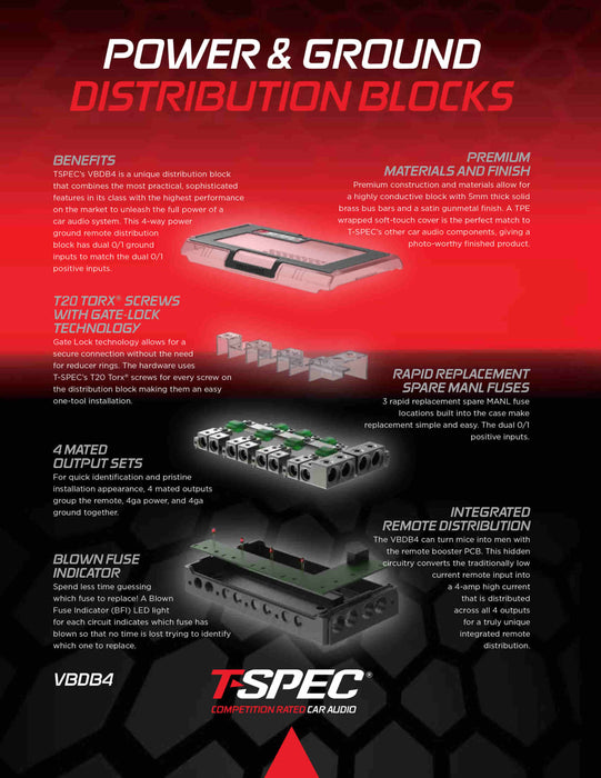 T-SPEC DUAL INPUT 4-WAY POWER/GROUND DISTRIBUTION BLOCK (NEW)